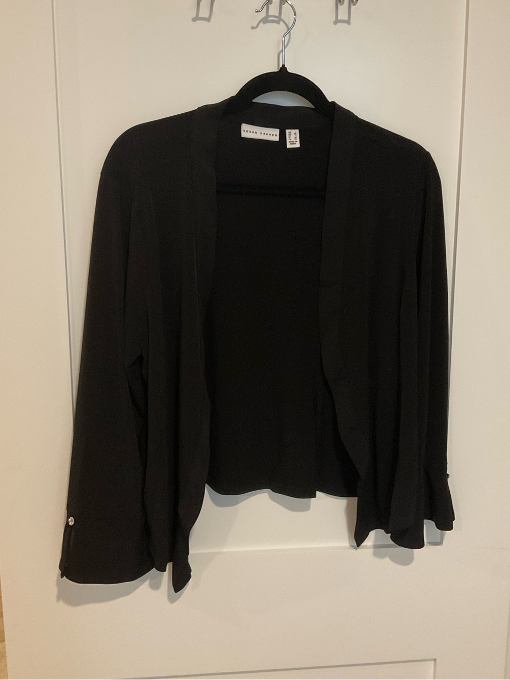 Susan Graver Black Draped Open-Front Jacket